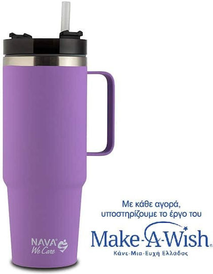 Nava "we Care" Glass Thermos Stainless Steel / Plastic 900ml Lilac with Straw