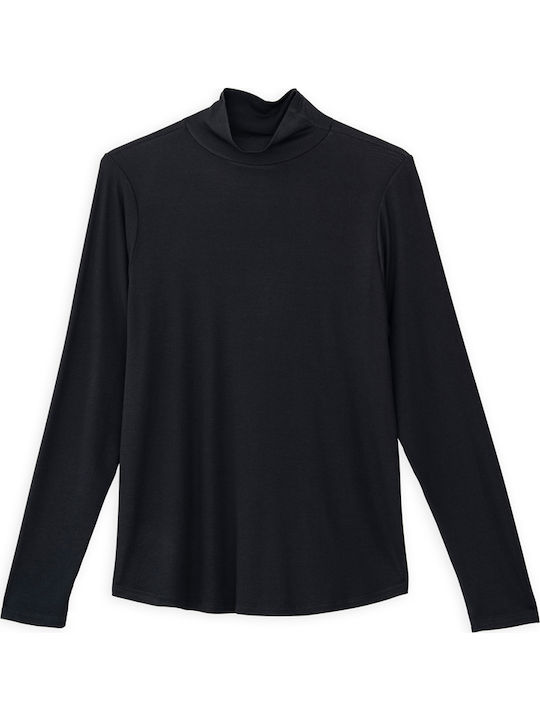 Damen Bluse Langärmelig Rollkragenpullover Black