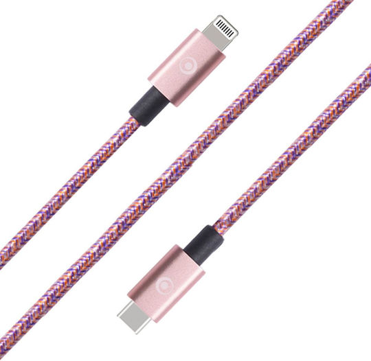 Bigben Connected USB-C Мъжки Lightning Кабел Плетен 2м 3A Розов