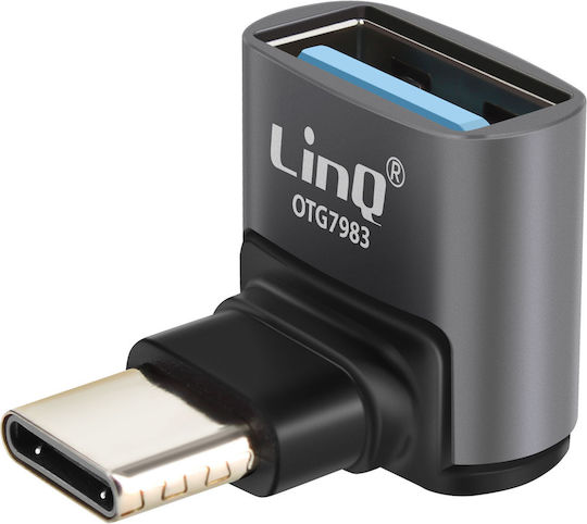Linq USB-C Männlich Zu USB-A Weiblich Ladeübertragung Adapter 10 Gbps Rechtswinkel Grau