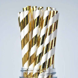 Paper Striped Gold Metallic Straws Paper Striped Gold Metallic Straws