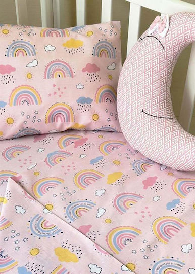 Bunny Bebe Комплект Бебешки Чаршафи За Количка Памучни Розов 3бр