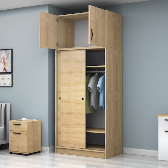 Regio Δίφυλλη Ντουλάπα Συρόμενη με Πατάρι 100x60x240cm Φυσικό Οξιάς