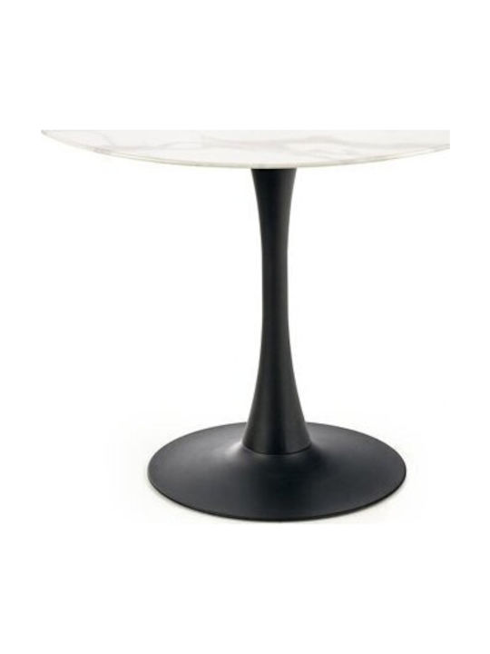 Houston 901 Round Table Dining Room with Glass Surface White Marble, Black 72x72cm