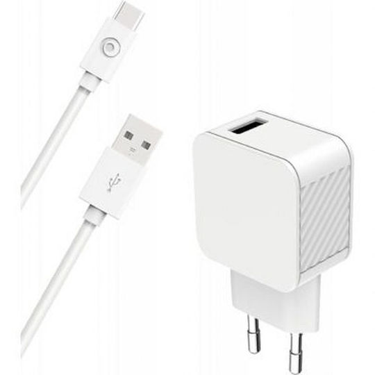 BigBen Connected Φορτιστής με Θύρα USB-A και Καλώδιο USB-C 12W Λευκός