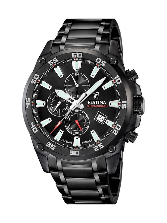 Festina Ceas Barbati 47mm Cronograf Baterie cu Brățară din metal Neagră