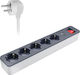 Sonora Power Strip with Surge Protection 5 Positions with 2 USB-A, USB-C, Switch and Cable 1.4m
