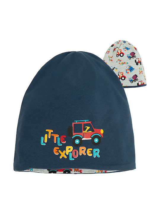 Little Explorer Kids Beanie Double Sided Fabric Blue