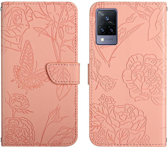 Skin Feel Butterfly Peony Wallet Δερματίνης Ροζ (Vivo V21 5G)