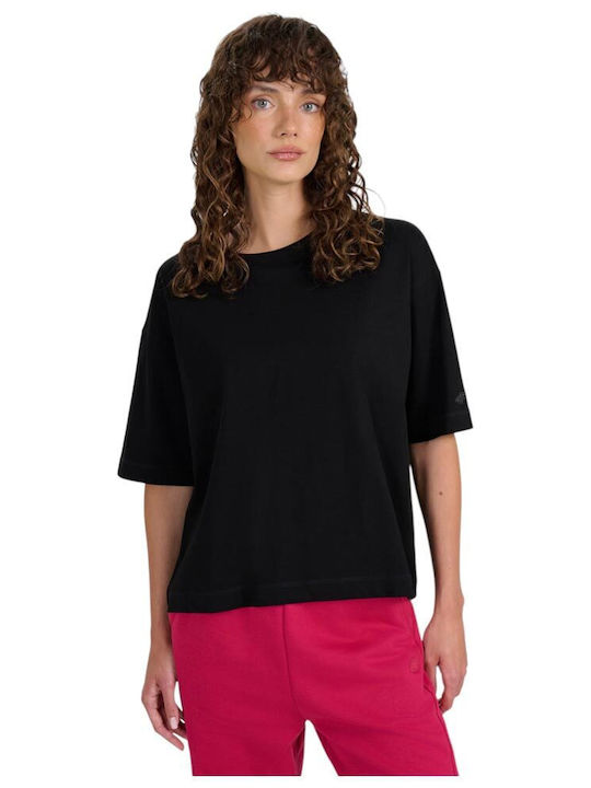 4F Damen Bluse Baumwolle Kurzärmelig Schwarz