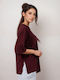 Women's Blouse Cotton Short Sleeve Bordeaux