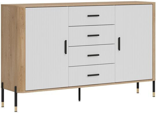 Sideboard Flosora 119 made of Wood & Metal with Drawers White, Oak, Black 40x40x105cm