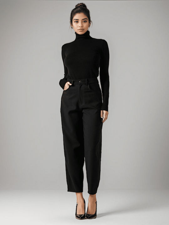 Damen Stoff Hose in Karotten Passform Black