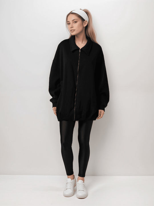 Long Women's Sweatshirt Jacket Black