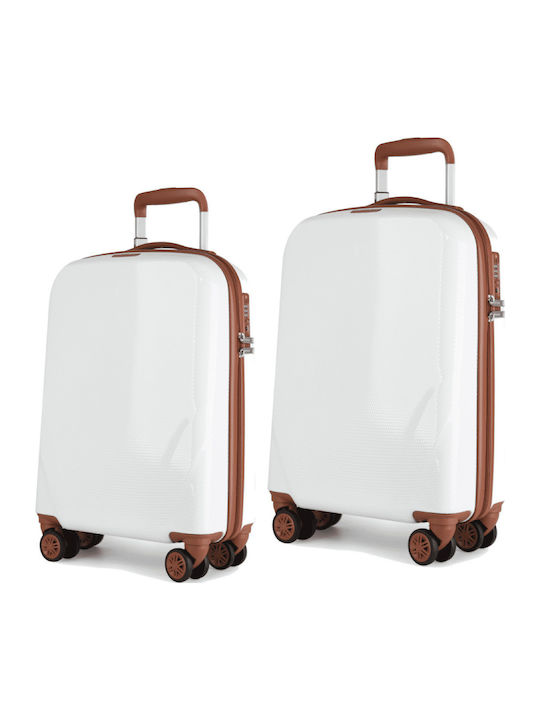 Newcom Travel Suitcases Hard White Max Height 68cm with 4 Wheels Set of 2