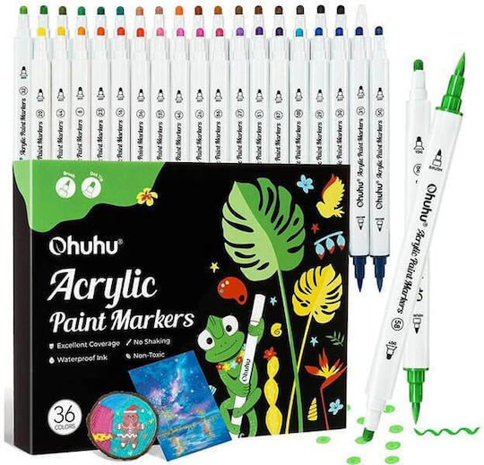 Ohuhu Acrylic Cotton-core Μαρκαδόροι Ζωγραφικής με Διπλή Μύτη, Neon Σετ 36 χρώματα