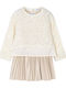 Children's Dress Long Sleeve with Sequins Beige