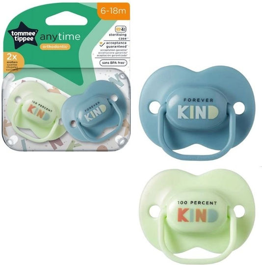 Tommee Tippee Anytime Orthodontic Pacifiers Silicone Green for 6-18 months 2pcs