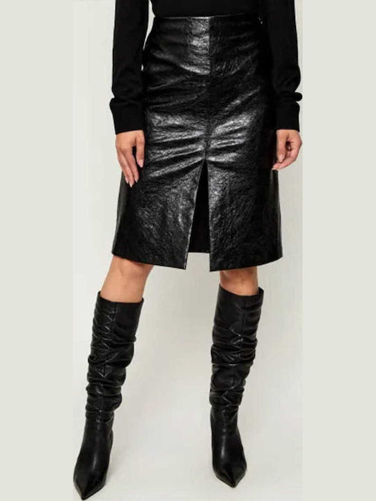 Leather Midi Skirt Dark Black