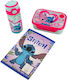 Lilo & Stitch Kinderlebensmittelbehälter Set 3 Stück 800ml & Trinkflasche mit Strohhalm 500ml & Notizbuch Nadel 40 Blatt