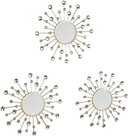 Mirrors & More Melle Oglindă de Perete cu Galben Ramă din Metalic Diametru 25.5cm 3buc