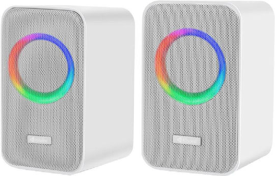 Kisonli X20 Компютърни тонколони 2.0 с RGB осветление и мощност 20W в Бял цвят