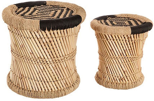 Round Side Table Made of Natural Bamboo 2 Pieces W38xD37cm
