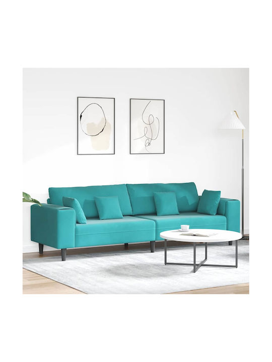 Four Seater Velvet Turquoise Couch with Decorat...