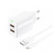 Foneng с 2 USB-A порта и кабел Lightning 12W Бял (EU63)