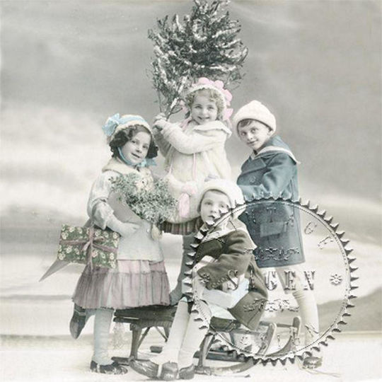 Vintage Servietten Für Kinder Im Schnee 33x33cm