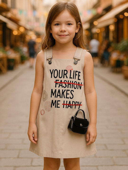 Kids' Fabric Overalls Beige