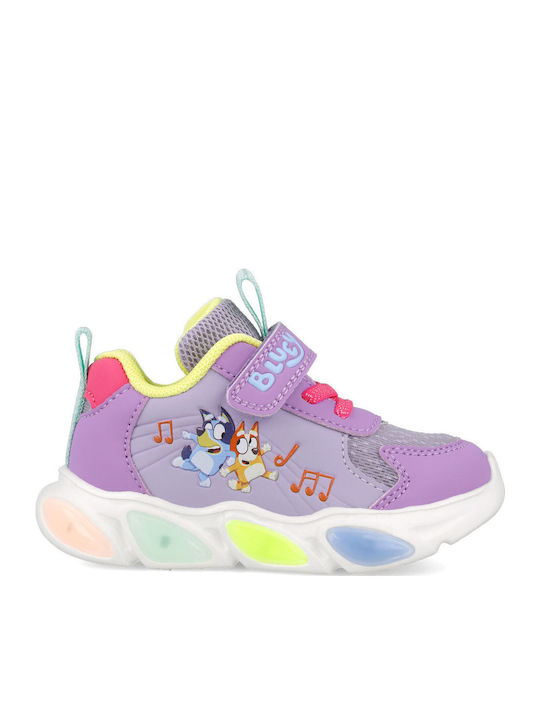 Παιδικά Sneakers Ανατομικά με Σκρατς & Φωτάκια Λιλά
