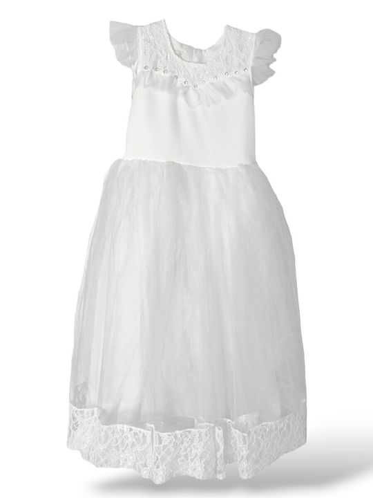 Girls Sleeveless Tulle Dress For Flower Girls White