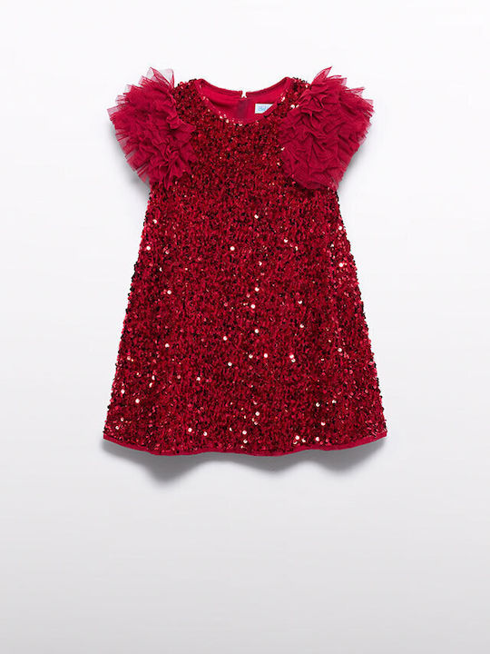 Children's Dress Short Sleeve with Sequins Red