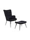 Siella Bergère with Footstool Black 59x67x94cm