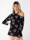 Damen Bluse Baumwolle mit einem Schulter Black