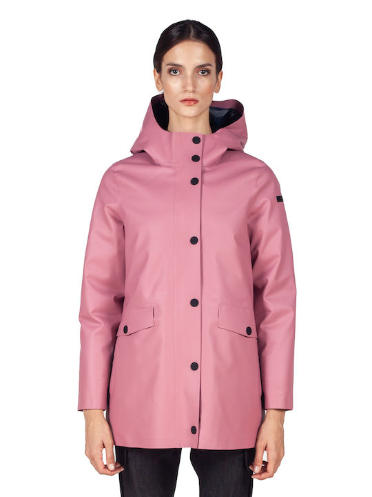 RRD Women's Long Parka Jacket Waterproof for Winter with Hood Pink