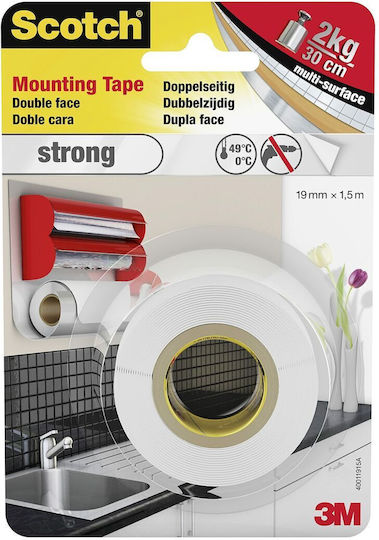 3M Self-Adhesive Double-Sided Tape White 19mmx1.5m 1pcs