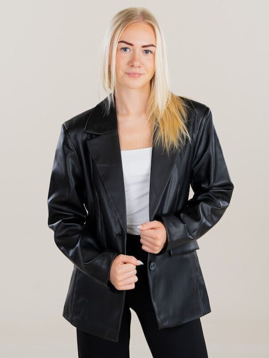 Only Long Women's Leather Blazer Black 15350362