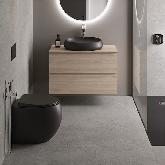 Rak Ceramics Cloud Aufgesetztes Waschbecken Porzellan mit Wasserhahn 58x40cm Black Matt