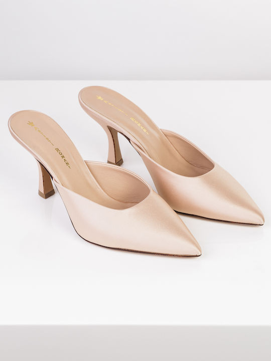 Satin Mules with Heel in Beige Color