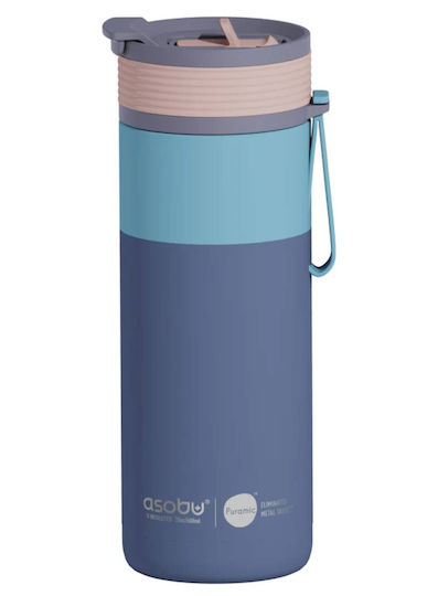 Flasche Thermosflasche Rostfreier Stahl 600ml Pastel Blue mit Stroh