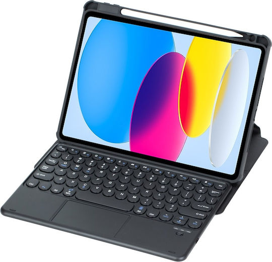 Θήκη Πληκτρολόγιο Ipad 11" 2025 A16 11ης Γενιάς Ipad 10 9" 2022 10ης Γενιάς Περιστρεφόμενο Δερμάτινο Touchpad 360° Στα Αγγλικά Us Μαύρο
