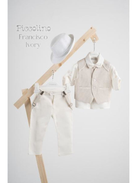 Piccolino Baptism Suit with Vest for Boys Francisco Ecru AG25S78 Ivory