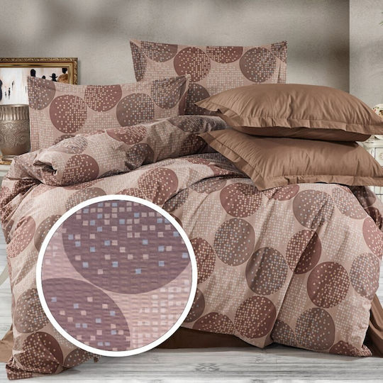 Pucioasa Set Huse Pentru Pilote 100% Bumbac 200x220cm Dublu Cu 4 Fețe De Pernă & 1 Cearșaf Maro