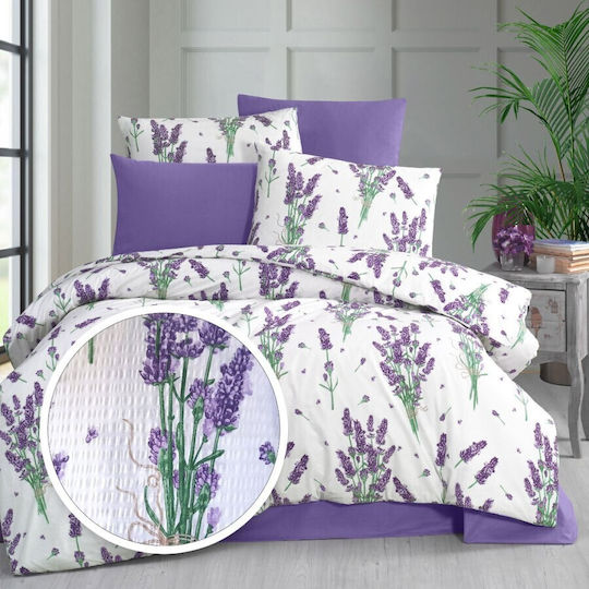 Pucioasa Set Huse Pentru Pilote 100% Bumbac 200x220cm Dublu Cu 4 Fețe De Pernă & 1 Cearșaf Lavender