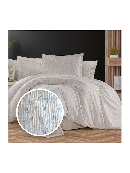 Pucioasa Set Husă de Pilotă Bumbac Dublă cu 4 Fețe de Pernă & 1 Cearsaf 200x220 Frunze