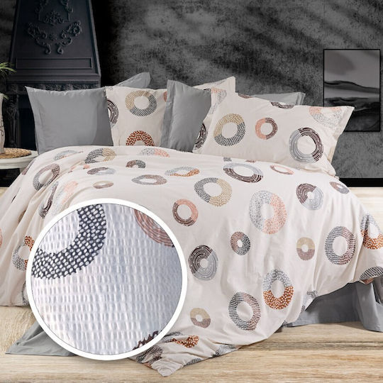 Pucioasa Set Huse Pentru Pilote 100% Bumbac 180x200cm Semidublu Cu Față De Pernă & 1 Cearșaf Maro/Gri
