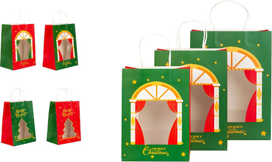 Twisted Handle Window Christmas Bag for Gift Multicolored 22x14x30cm. 12pcs