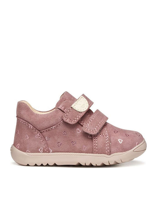 B Macchia Leather Kids Boots with Velcro Pink